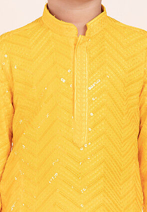 Embroidered Viscose Rayon Kurta Set in Yellow