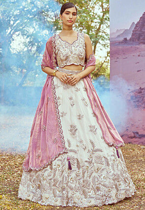 Embroidered Viscose Rayon Lehenga in Purple
