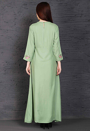 Embroidered Viscose Rayon Long Kurta in Green