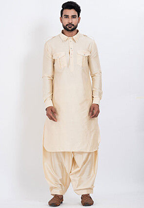 Embroidered Viscose Rayon Paithani Suit in Cream