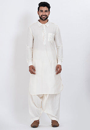 Embroidered Viscose Rayon Paithani Suit in Off White