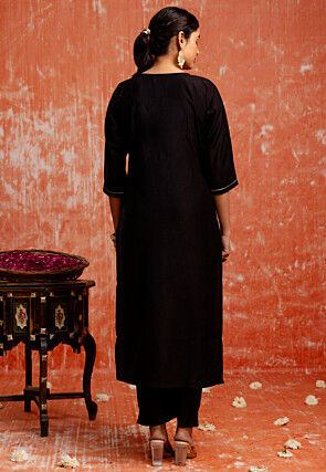 Embroidered Viscose Rayon Pakistani Suit in Black