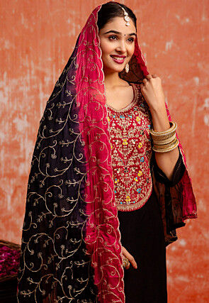 Embroidered Viscose Rayon Pakistani Suit in Black