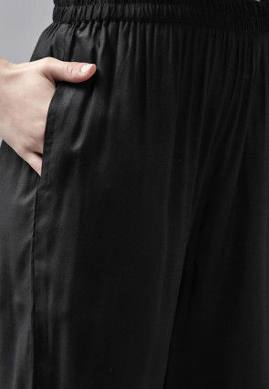 Embroidered Viscose Rayon Pakistani Suit in Black