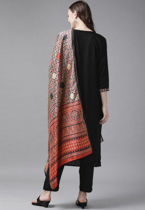 Embroidered Viscose Rayon Pakistani Suit in Black