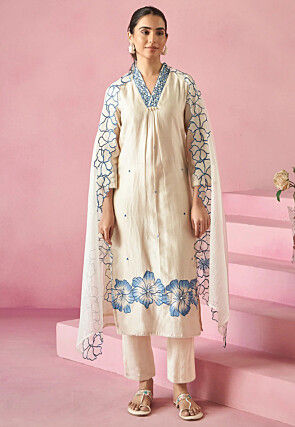 Embroidered Viscose Rayon Pakistani Suit in Cream