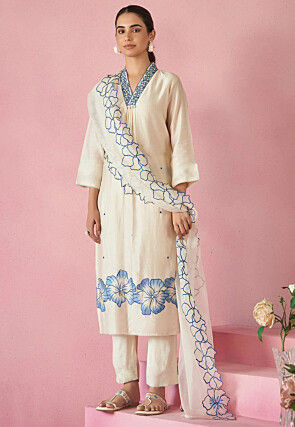 Embroidered Viscose Rayon Pakistani Suit in Cream
