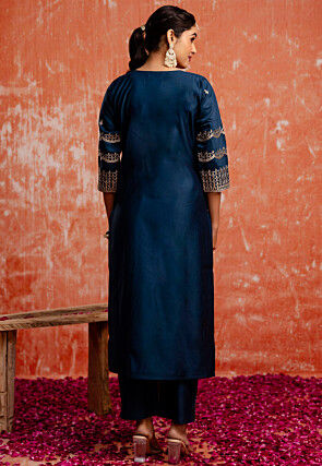 Embroidered Viscose Rayon Pakistani Suit in Dark Teal Blue