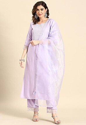 Embroidered Viscose Rayon Pakistani Suit in Light Purple