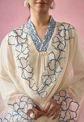Embroidered Viscose Rayon Pakistani Suit in Off White