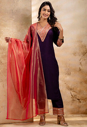 Embroidered Viscose Rayon Pakistani Suit in Purple