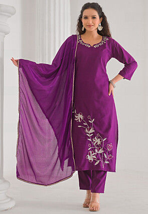 Embroidered Viscose Rayon Pakistani Suit in Purple