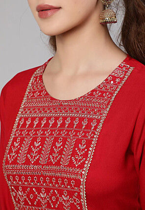 Embroidered Viscose Rayon Pakistani Suit in Red