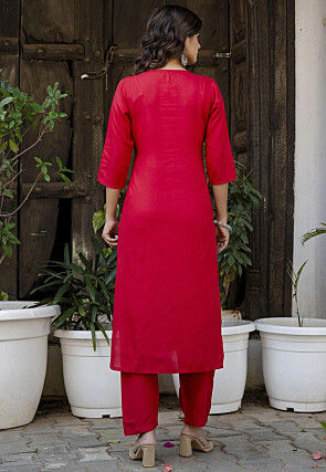 Embroidered Viscose Rayon Pakistani Suit in Red