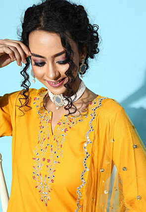 Embroidered Viscose Rayon Pakistani Suit in Yellow