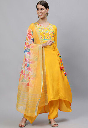 Embroidered Viscose Rayon Pakistani Suit in Yellow