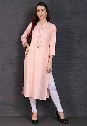 Embroidered Viscose Rayon Straight Kurta in Pink