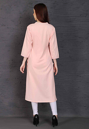Embroidered Viscose Rayon Straight Kurta in Pink