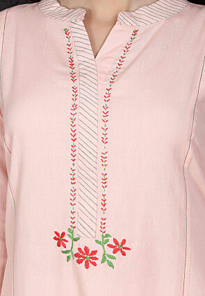 Embroidered Viscose Rayon Straight Kurta in Pink