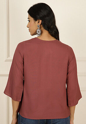 Embroidered Viscose Rayon Top in Old Rose