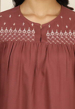 Embroidered Viscose Rayon Top in Old Rose
