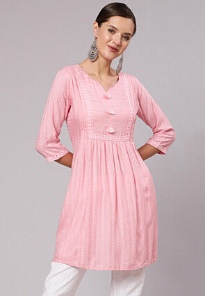 Embroidered Viscose Rayon Tunic in Pink