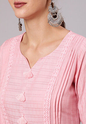 Embroidered Viscose Rayon Tunic in Pink