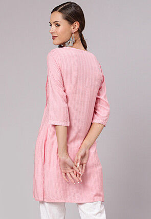 Embroidered Viscose Rayon Tunic in Pink