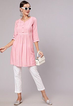 Embroidered Viscose Rayon Tunic in Pink