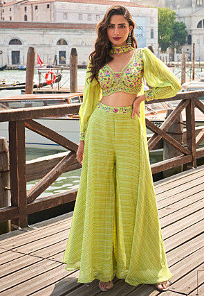 Embroidered Viscose Silk Crop Top in Light Green