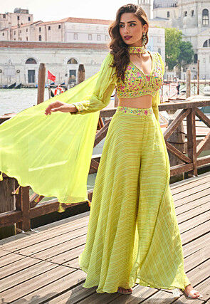 Embroidered Viscose Silk Crop Top in Light Green