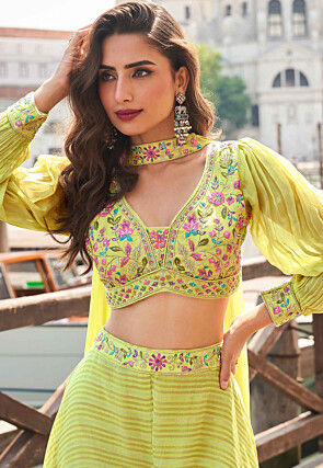 Embroidered Viscose Silk Crop Top in Light Green