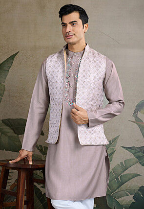 Embroidered Viscose Silk Kurta in Lilac