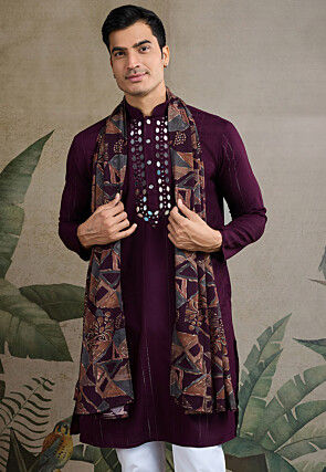 Embroidered Viscose Silk Kurta in Purple
