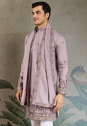 Embroidered Viscose Silk Kurta in Purple