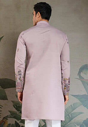 Embroidered Viscose Silk Kurta in Purple