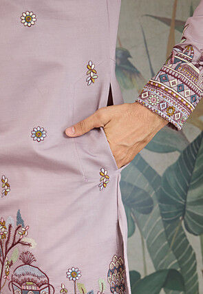 Embroidered Viscose Silk Kurta in Purple