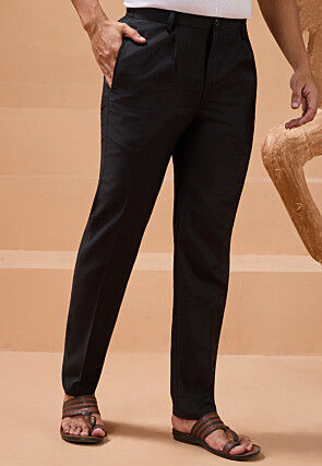 Embroidered Viscose Silk Kurta Set in Black