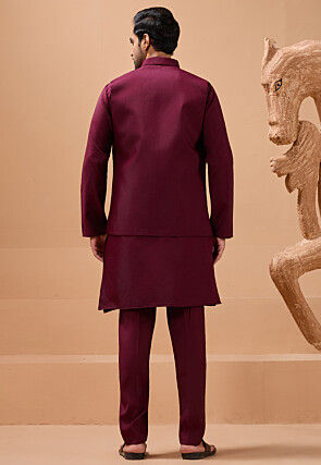 Embroidered Viscose Silk Kurta Set in Maroon