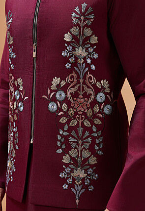 Embroidered Viscose Silk Kurta Set in Maroon