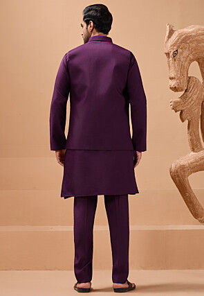 Embroidered Viscose Silk Kurta Set in Violet