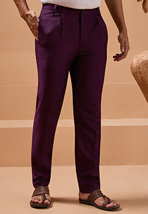 Embroidered Viscose Silk Kurta Set in Violet