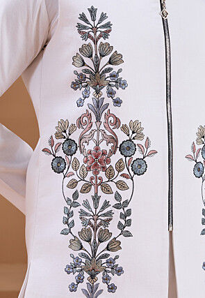 Embroidered Viscose Silk Kurta Set in White