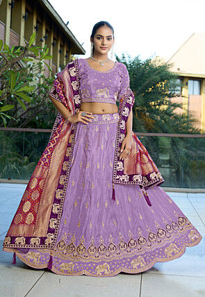 Embroidered Viscose Silk Lehenga in Purple
