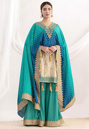 Embroidered Viscose Silk Pakistani Suit in Light Beige