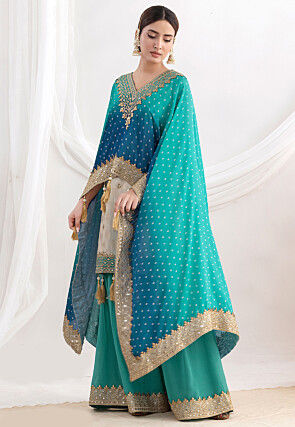 Embroidered Viscose Silk Pakistani Suit in Light Beige