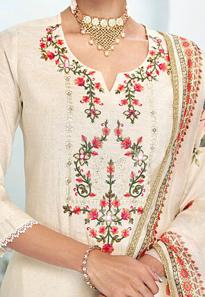 Embroidered Viscose Silk Pakistani Suit in Cream