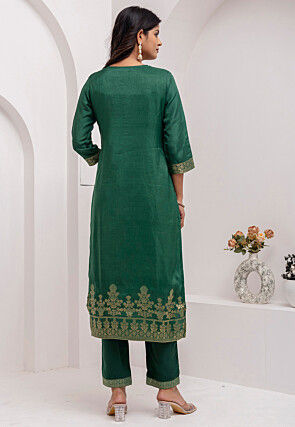 Woven Viscose Silk Jacquard Pakistani Suit in Dark Green