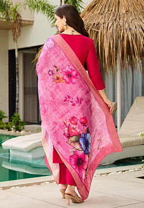 Embroidered Viscose Silk Pakistani Suit in Fuchsia