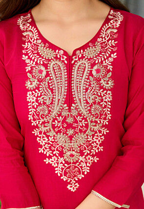 Embroidered Viscose Silk Pakistani Suit in Fuchsia
